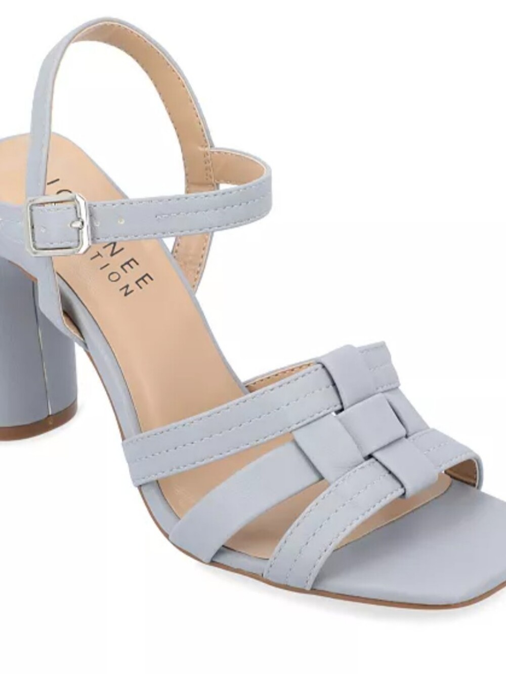 Journee Collection Light Gray Woven Strap Block Heel Sandal